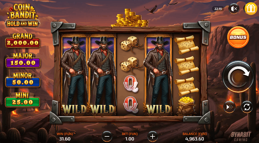 Coin Bandit Dynabit Gaming &mdash; cluster Hold&Win wild-west RTP 96,53 % Exitewinissä